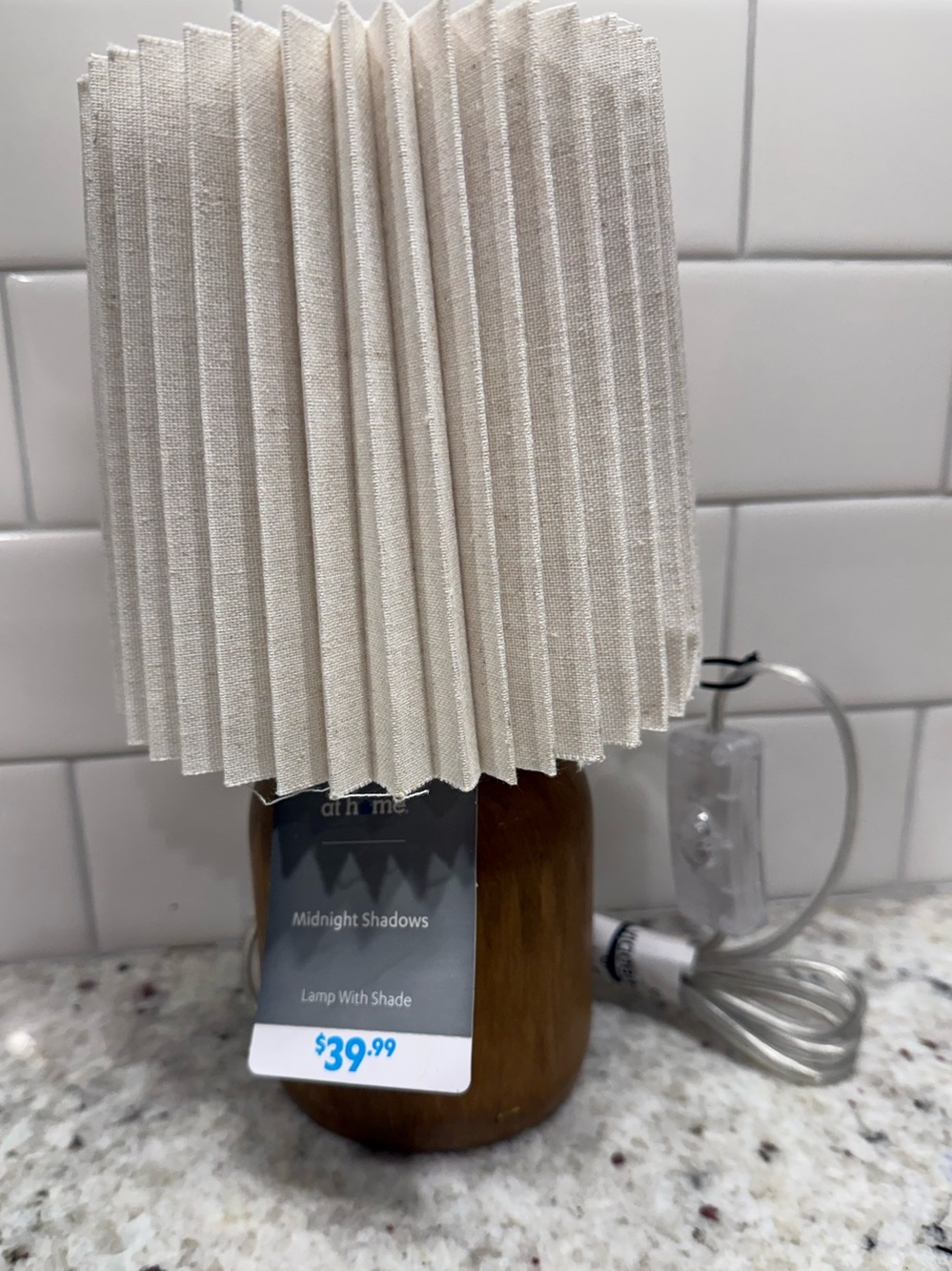 At Home, Neutral Rustic Wood Base W/Beige Pleated Table Mini Lamp NWT